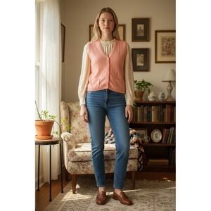 American Weekend Sweater Vest Womens 2XL Pink Textured Knit V-Neck grandmacore